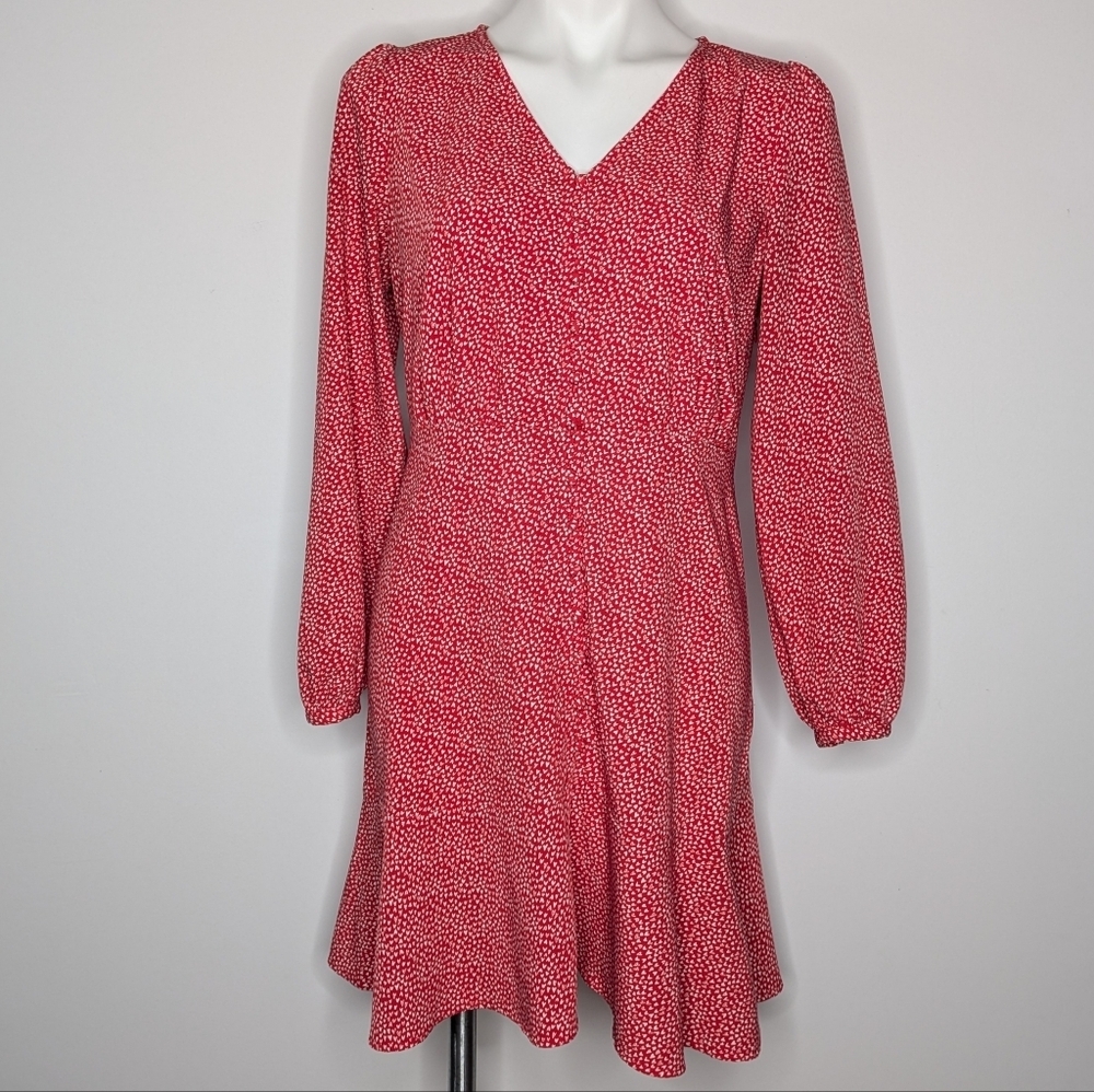 ✨3/$15 Loft Red White Heart Button Up Long Sleeve V Neck Dress 4